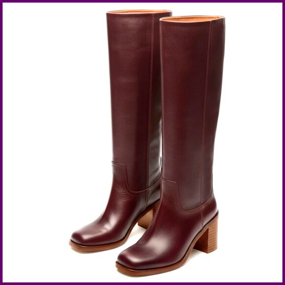 Women's Knee High Riding Boots Square Toe Chunky Block Heel Tall Boots